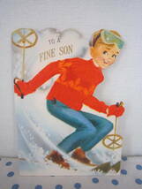 ヴィンテージ　グリーティングカード　スキーをする少年　男の子　クリスマス　 No.628（検：アンティーク_画像1