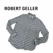 b226 ROBERT GELLER ロバートゲラー 長袖 長袖シャツ 麻94% ナイロン6% リネンシャツ メンズ サイズ46 グレー系 ストライプ柄_画像1