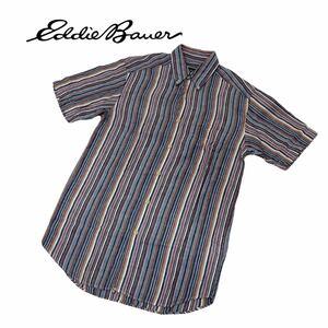 b151 Eddie Bauer エディバウアー 半袖 シャツ 半袖シャツ トップス メンズ 羽織り 赤茶系 総柄 ストライプシャツ サイズXS メンズ