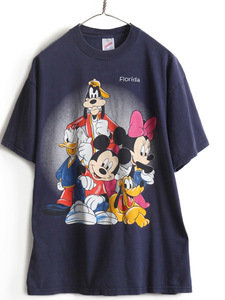 90s ■ ディズニー オフィシャル プリント 半袖 Tシャツ ( メンズ レディース L ) 古着 90年代 キャラクター ミッキー プリントT 紺 ミニー