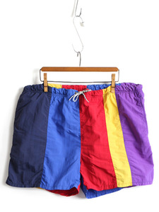 90s USA производства # Ran z end многоцветный полоса нейлон шорты ( мужской M ) б/у одежда 90 годы LANDS'END шорты подкладка имеется 