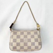 1円 LOUIS VUITTON ルイヴィトン アクセソワール ミニポシェット アクセサリーポーチ ダミエ アズール チェーン 白 ホワイト フランス製_画像2