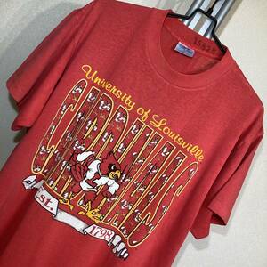 V689■90's/USA製★University of Louisvills CARDINALS★赤★カレッジTシャツ■US XL