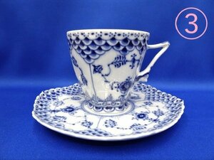 A01632★【未使用 保管品】ROYAL COPENHAGEN ロイヤルコペンハーゲン ブルーフルーテッド ダブルレース 顔付き コーヒーカップ ③ / 洋食器