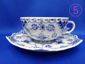 A01624★【未使用 保管品】ROYAL COPENHAGEN ロイヤルコペンハーゲン ブルーフルーテッド フルレース ティーカップ ⑤ / ソーサー 洋食器