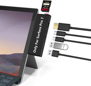 Surface Pro 7 USB ハブ 4K@30Hz HDMIポート+ SD&TF（Micro SD）スロット+ USB3.0ポート×2 + USB-C 3.1（データ）+ USB-C 3.1（データ+ PD