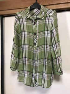 0 superior article lady's long shirt 40 size L corresponding 7 minute sleeve . minute sleeve roll up check tunic postage 370 jpy prompt decision equipped 