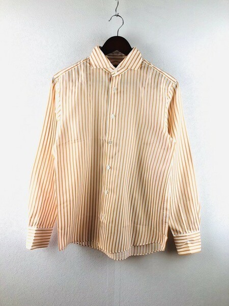 Calvin Klein カルバンクライン メンズ 長袖 シャツ オレンジ ホワイト ストライプ Mサイズ ワイシャツ ドレス コットン カジュアル