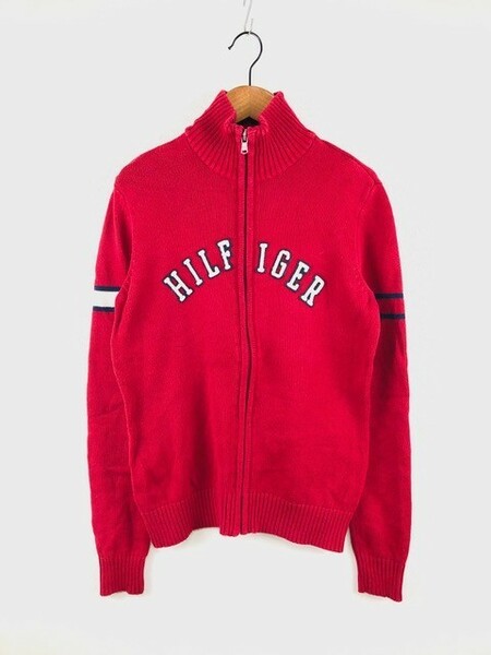 TOMMY HILFIGER トミーヒルフィガー レディース ニット セーター ブルゾン カーディガン レッド 赤 Sサイズ ロゴ フルジップ ラブ