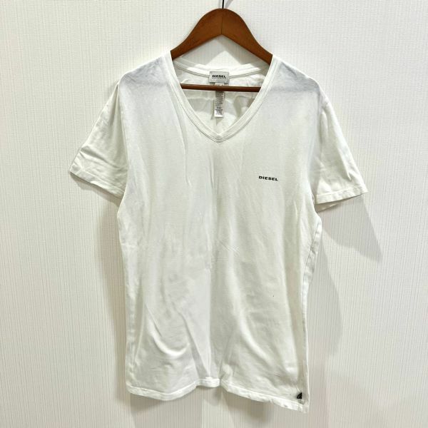 DIESEL ディーゼル メンズ アンダー ウェア インナー 半袖 Tシャツ カットソー ホワイト 白色 ロゴ Mサイズ ストレッチ 機能素材 古着
