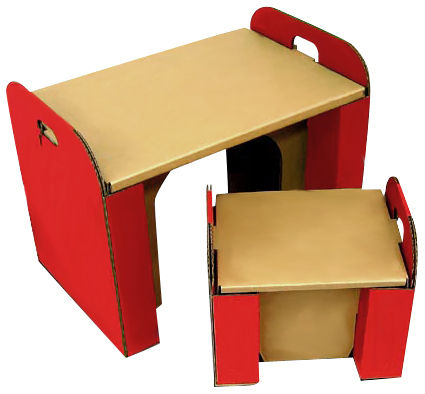 Cardboard Desk and Chair Set for Children Kids Cardboard Desk and Chair Set Cardboard Craft Set Red AID-0003RE, handmade works, furniture, Chair, table, desk