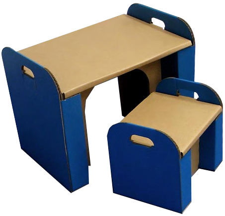 Картонный стол и стул для детей. Детский картонный стол и стул. Картонный набор для рукоделия, синий AID-0003BL., ручная работа, мебель, Стул, стол, рабочий стол