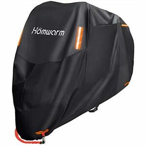 Homwarm バイクカバー 300D厚手 防水 紫外線防止 盗難防止 収納バッグ付き (XXXL, ブラック)