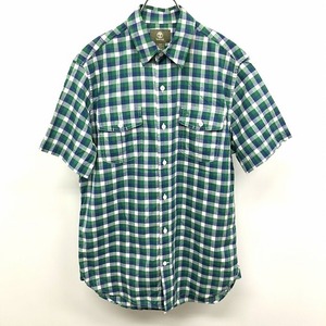 Timberland ティンバーランド S メンズ 若干薄手 シャツ チェック 両胸ポケット 半袖 綿100% グリーン×ブルー×オフホワイト 緑×青×白系