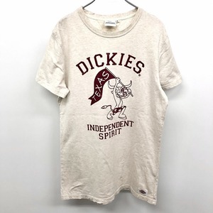 Dickies ディッキーズ M メンズ 男性 Tシャツ フロッキープリント ウシのキャラクター 丸首 半袖 綿100% ヘザーホワイト(赤茶MIX) 白系