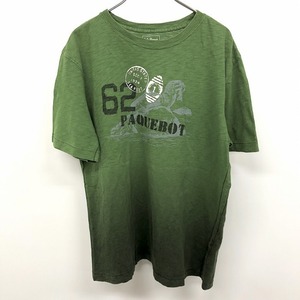 L.L.BEAN エルエルビーン XL メンズ Tシャツ カットソー 魚をくわえるカワウソ プリント イラスト 英字 半袖 綿100% ヘザーグリーン 杢緑