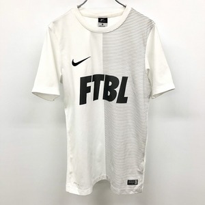 NIKE FTBL FOOTBALL ナイキ フットボール M レディース メッシュTシャツ プリント ロゴ ボーダー 半袖 ポリ100% オフホワイト×グレー 白系