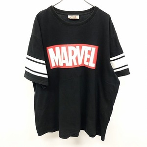 MARVEL COMICS マーベルコミック 3L 2XL メンズ Tシャツ 両面プリント ロゴ 英字 文字 丸首 半袖 綿100% ブラック×レッド×ホワイト 黒