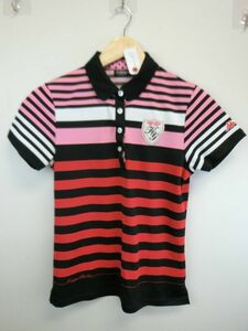 【感謝セール】【美品】Kappa(カッパ) ポロシャツ 黒×赤×ピンク×白ボーダー レディース M ゴルフウェア 1905-0617 中古