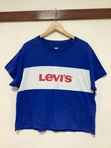 997 Levi's Levi's Short Length Print T -Fort -Forte -рукав T -Fork M Blue Ladies Loose