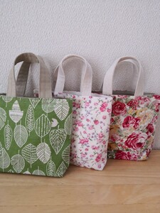 フラワー&リーフ ミニトートバック 3枚セット ハンドメイド