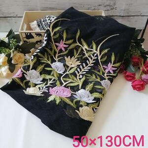 仕切り布 目隠し 仕切り 花柄 刺繍生地 刺繍 フラワー生地 ハンドメイド 黒レース 柄生地 生地 小窓 カーテン 花模様生地