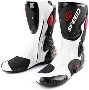 バイク用ブーツ バイク靴 レーシングブーツ PRO SPEED バイク用レーシングブーツ オートバイ靴 （25-25.5cm）40サイズ ホワイト