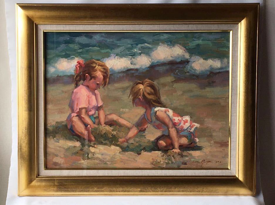 ☆ Louise DeMore Peinture à l'huile Encadrée 780 x 625 D'AMORE LOUISE LITTLE GIRLS Signé Peinture occidentale unique en son genre Véritable Rare, Peinture, Peinture à l'huile, Nature, Peinture de paysage