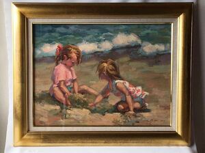 Art hand Auction ☆ ルイーズ･デモア 油絵 額装780×625 D'AMORE LOUISE LITTLE GIRLS サインあり 一点物 西洋画 真作 レア 希少, 絵画, 油彩, 自然, 風景画