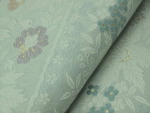 お仕立て付き　正絹西陣　『弥栄織物』謹製　名古屋帯　ペーパーミント色　花柄　1054_画像3