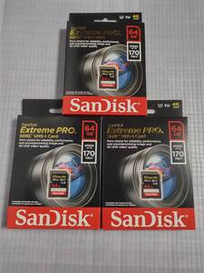 新品★送料無料 3個セット SanDisk SDカード SDXCカード 64GB サンディスクExtreme Pro③
