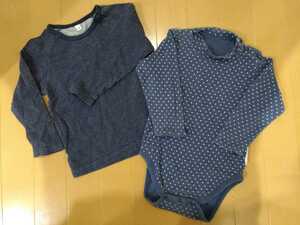 100 jpy and downward!UNIQLO( Uniqlo ) star pattern rompers . superior article plan ( Muji Ryohin ) long sleeve T shirt 2 point set / man * man and woman use /90 size / postage 185 jpy ( the lowest price )