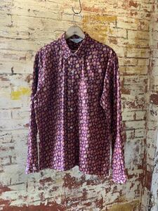 60s PAISLEY PRINTED B.D.SHIRT ヴィンテージ ペイズリー プリントシャツ ボタンダウンシャツ 3点留め 黒 アメトラ トラッド 50s 送料無料