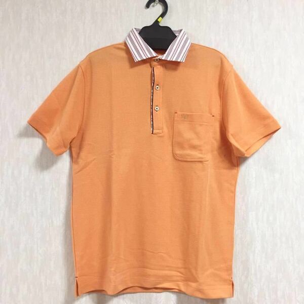 新品 プレイボーイ 襟ストライプ 半袖 ポロシャツ 未使用 ポケット付き オレンジ