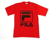 ★レア★90's FILA フィラ デカロゴ プリント 半袖 Tシャツ S レッド 赤 ブラジル製 トップス 他社ボディ 希少 OLD ビンテージ_画像1