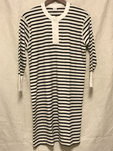 新品 ジチピ Gicipi ワッフル サーマル ヘンリーネック ワンピース 1 WAFFLE LADYS DRESS STRIPE 生成り × 黒