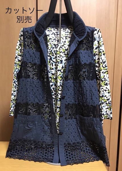 [新品] 激安・在庫処分　Mサイズ　レディース綿100%刺繍ベスト　ミセスベスト　婦人ベスト　レースベスト　羽織り物　紺色