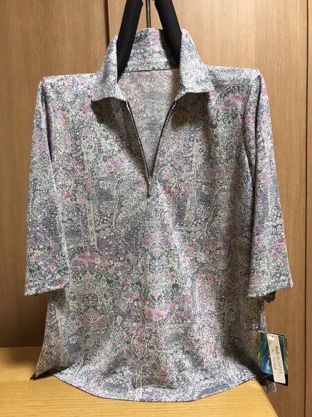 [新品] 激安・在庫処分　M レディースポロシャツ　ミセスポロシャツ　婦人ポロシャツ　7分袖　バンブー素材　日本製　23番柄