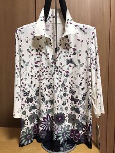 [ new goods ] super-discount * stock disposal L size lady's cotton 100% polo-shirt Mrs. polo-shirt woman polo-shirt 7 minute sleeve made in Japan material 02 number floral print 