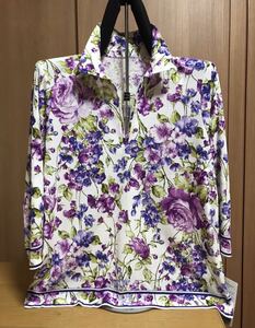 [ new goods ] super-discount * stock disposal M size lady's cotton 100% polo-shirt Mrs. polo-shirt woman polo-shirt 7 minute sleeve made in Japan material 35 number floral print 