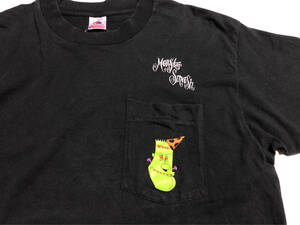 希少 モンスター ゲームT【ビンテージ 90s フランケンシュタイン Tシャツ 黒 フルーツオブザルーム】アメリカ USA ポケT シングルステッチ