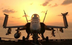 戦闘機 F/A-18E スーパーホーネット USS 空母 ジョンCステニス 絵画風 壁紙ポスター ワイド版603×376mm（はがせるシール式）011W2
