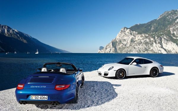 保时捷 911 Carrera GTS & Cabriolet 2010 绘画风格壁纸海报 特大宽版 921 x 576 毫米(可移除贴纸类型)005W1, 汽车相关商品, 按汽车制造商, 保时捷