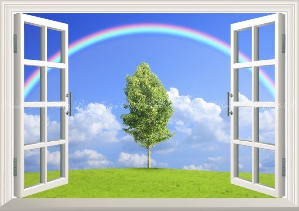 [Diseño de ventana] Arco iris, cielo, Nubes y armonía verde Rainbow Arch Pintura estilo papel tapiz Póster Tamaño A2 594 x 420 mm Etiqueta despegable tipo 003MA2, Materiales impresos, Póster, otros