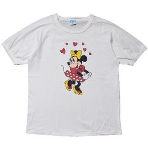【L】 80S USA製 ディズニー ヴィンテージ ミニーマウス コットン 半袖 キャラクター リンガー Tシャツ メンズL Disney 古着 BA3340