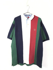 古着 90s TOMMY HILFIGER カラフル ストライプ カノコ ポロシャツ L 古着