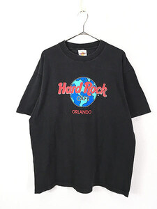 古着 90s USA製 Hard Rock Cafe 「ORLANDO」 BIG ロゴ ハードロック Tシャツ 黒 L 古着