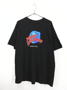 古着 90s USA製 PLANET HOLLYWOOD 「ATLANTiC CiTy」 BIG ロゴ Tシャツ 黒 XL 古着