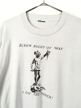 古着 80s USA製 「Screw Right of Way I Got the Touch!」 首狩り フェンシング Tシャツ XL 古着_画像2