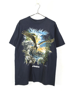 古着 90s USA製 ワシ イーグル だまし絵 グラフィック アート Tシャツ L 古着